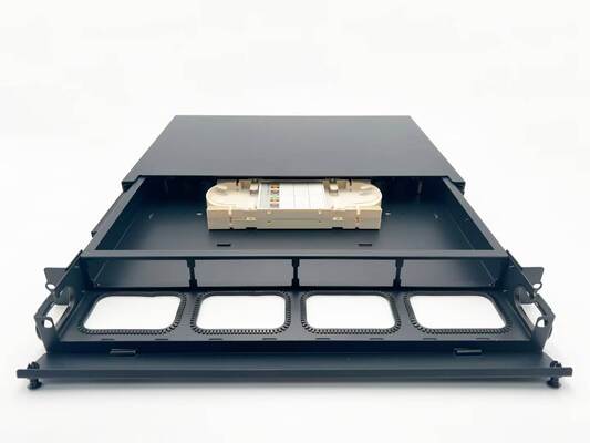 1Uコア MTP MPO - LCパッチパネル ODFシャーシエンクロージャ スライドタイプ 4カセット用 ケーブル管理付き